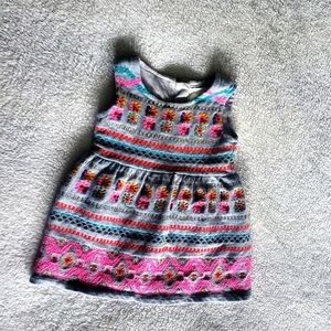Peek Sleeveless Embroidered Dress Gray Pink Sz 18-24M 100% Cotton Spring Summer‎